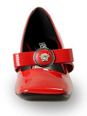 Versace Women's Red Silver Medusa Head Patent Leather Pumps Shoes US 10 IT 40